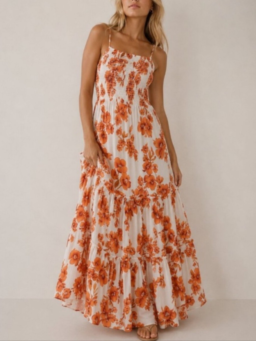 Intimately Free People Garden Party Floral Tiered Maxi Dress Smocked Size Sp
